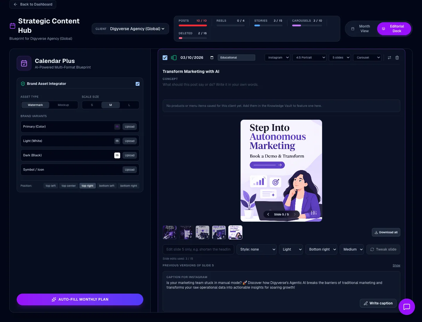 A finished festival carousel made in Content Calendar Plus